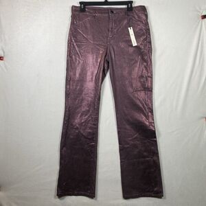 Fidelity Denim Kora High Boot Jeans Plum Foil Metallic Coated Size 32 NWT